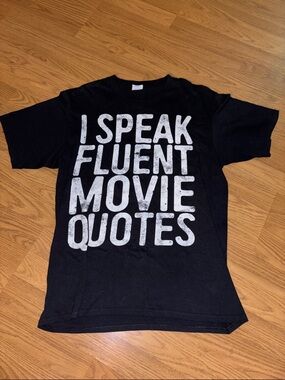 Port Co. Black Graphic Tee - "I Speak Fluent Movie Quotes" Med NWOT
